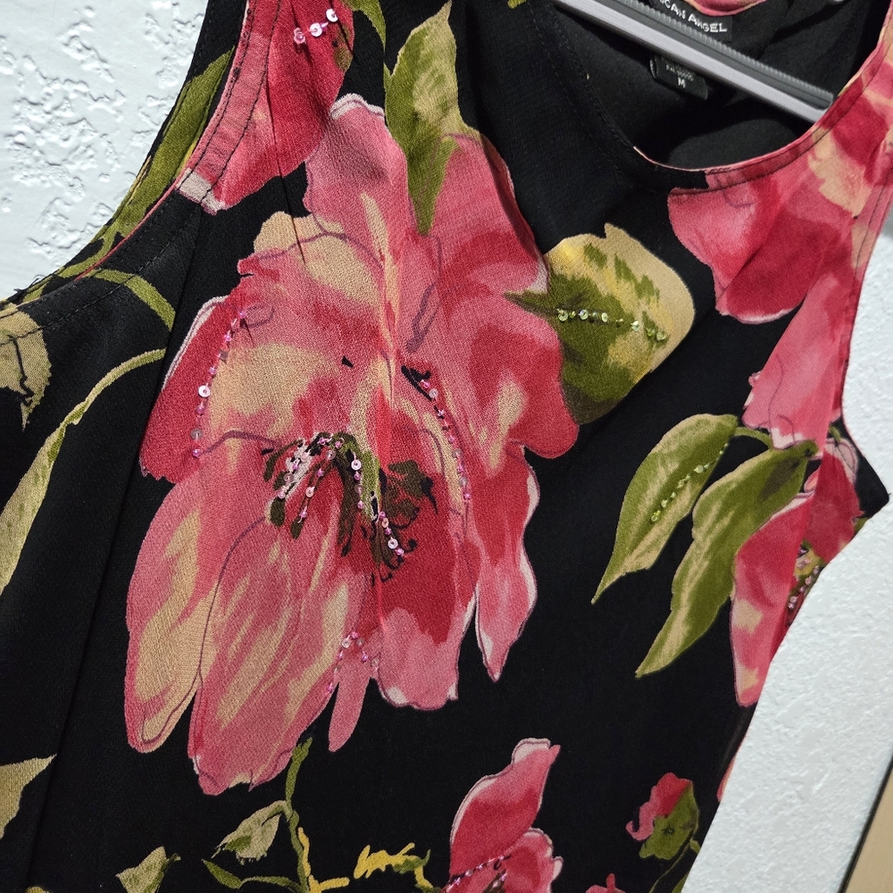 American Angel Black Maxi Dress with Pink Floral Design - Picture 4 of 5